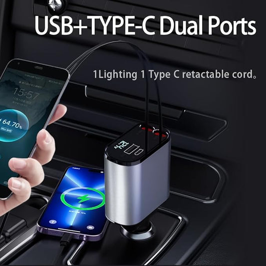 Car Charger 4 In 1 Retractable Car Charger Fast Charger All In One Charger Multi Port Charger