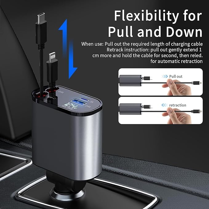 Car Charger 4 In 1 Retractable Car Charger Fast Charger All In One Charger Multi Port Charger