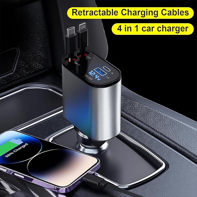 Car Charger 4 In 1 Retractable Car Charger Fast Charger All In One Charger Multi Port Charger