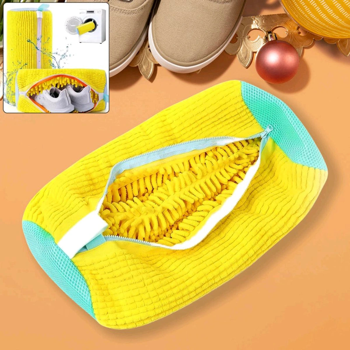 Shoe Washing Machine Bag with Microfiber Chenille Lining & Zipper Reusable Washable Scrubber Bag for Washing Machine or Manual Use 1 Pc