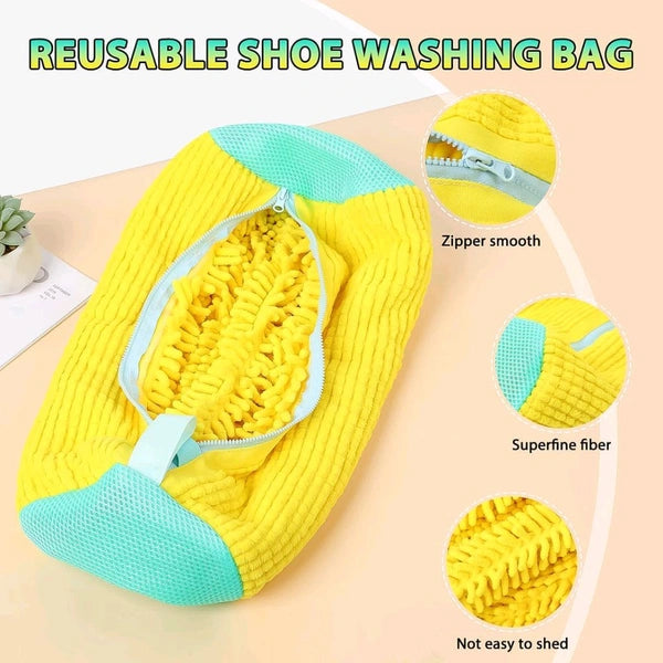 Shoe Washing Machine Bag with Microfiber Chenille Lining & Zipper Reusable Washable Scrubber Bag for Washing Machine or Manual Use 1 Pc