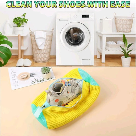 Shoe Washing Machine Bag with Microfiber Chenille Lining & Zipper Reusable Washable Scrubber Bag for Washing Machine or Manual Use 1 Pc