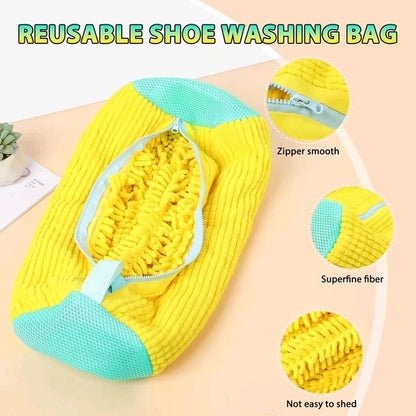 Shoe Washing Machine Bag with Microfiber Chenille Lining & Zipper Reusable Washable Scrubber Bag for Washing Machine or Manual Use 1 Pc